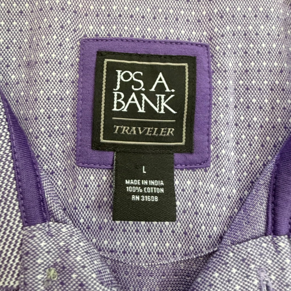 Jos. A. Bank Polo Shirt Mens Large Purple Traveler Micro-Diamond Cotton Golf - Picture 2 of 9